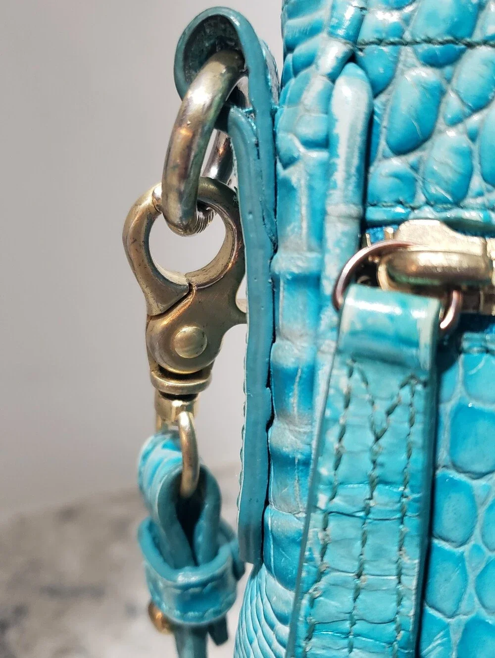 Brahmin Cleo Capri Turquoise Blue Leather Crossbody Bag